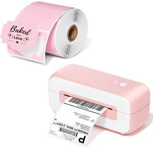 Phomemo Pink Shipping Label Printer with 3" x 2" Commercial Grade Round Stickers Roll for Small Busines