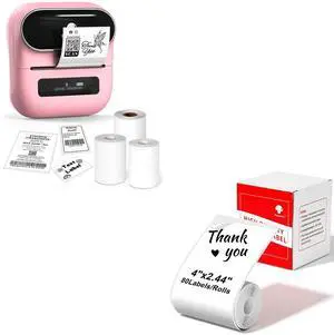 Phomemo M220 Label Maker & 4 Roll Label, 3.14 Inch Bluetooth Thermal Label Printer for Barcode, Address, Labeling, Mailing, File Folder Label, Easy to Use, Support Smartphone, Tablet&PC
