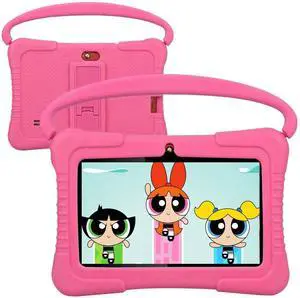 QISTOQI Kids Tablet, 7 inch 32GB Android Tablet for Kids, Toddler Tablet with Bluetooth, WiFi, Parental Control, Dual Camera, GMS, Shockproof Case, Kids App Pre-Installed (Pink)