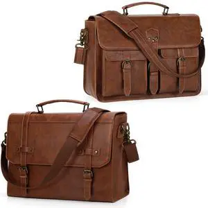 RAINSMORE Messenger Bag for Men 15.6 Inch and 17 Inch Leather Briefcase Large Laptop Bag Waterproof Satchel Bag Computer Shoulder Bag for Office Work Travel College