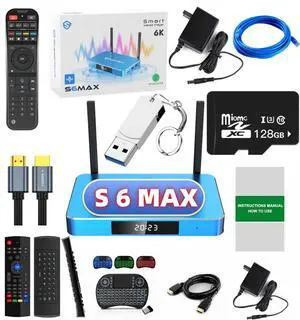 2025 Version S6 MAX 4GB RAM 64GB ROM 6K Ultra HD Built-in Voice Control 2*HDMI Cable,2* Power Supply,1* Voice Remote Control,1* 128 TF Card, 1 * 128 USB Flash Driver ect
