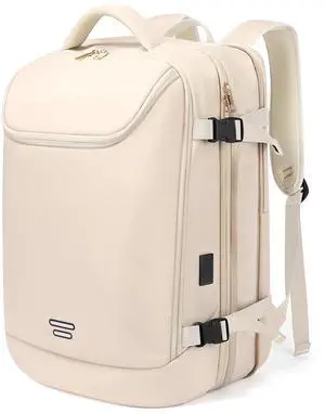 TANGCORLE Travel Backpack for Women, 50L Extra Large Capacity Backpack with USB Charging Port, Expandable 17.3 inch Laptop Backpack Mochila Flight Approved, Casual Daypack for Weekender,Beige