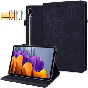 Folio Case for Samsung Galaxy Tab S10 Ultra 2024/S9 Ultra 2023/S8 Ultra 2022 14.6", Techcircle Mandala Embossed PU Leather Stand Soft Back Cover Slim Elastic Band Case w/Card Slots+Pen Holder, Black