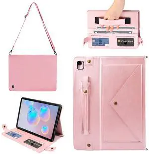 Case for iPad Air 3rd Gen/iPad Pro 10.5/iPad 10.2, Techcircle Smart Folio Stand PU Leather Cover with Hand Strap, Crossbody iPad Case w/Pencil Holder Card Slots Envelope Pocket Wallet Case, Rose Gold