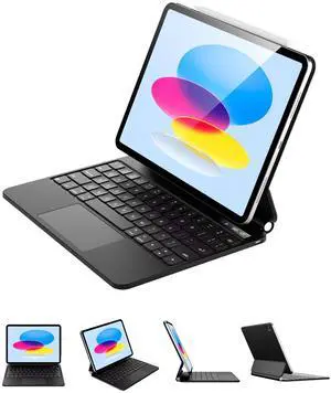 Techfish iPad 10th Generation Case with Keyboard, Magic Keyboard iPad 10th Generation with Multi-Touch Trackpad, Magic-Style Bluetooth Keyboard for iPad 10th Gen. 2022 with Battery Display - Black