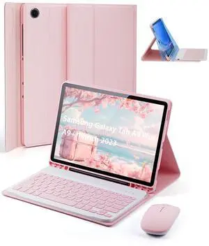 TUNKARMOR Case Keyboard for Samsung Galaxy Tab A9 Plus / A9+ 11inch 2023 - Mouse and Detachable Magnetic Keyboard, Slim Case with S Pen Holder, Auto Sleep/Wake (Pink)