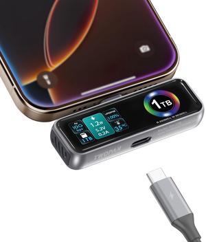 TWOPAN Magnetic Portable iPhone SSD for ProRes 4K 60fps Video Recording, 1TB External Super Storage for iPhone 15/16 Pro/Pro Max,iMac/MacBook, LCD Display, USB-C PD 3.0 Port, Built-in Cooling Fan