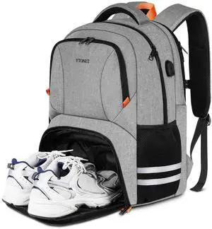 Ytonet Gym Backpack For Men Women, Backpack for Men with Shoe Compartment, Water Resistant Workout Sports Bag with USB Port Fit 15.6 Inch Laptop, Gym, Sports, Camping, Hiking, Grey