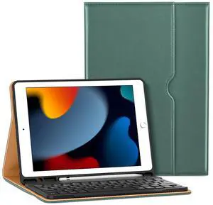 VIKESI Keyboard Case for iPad 9th / 8th / 7th Generation 10.2 inch (2021/2020/2019), Premium Leather Smart Cover, Built-in Breathing Light, Function Row, Pencil Holder, Card Slots - Green