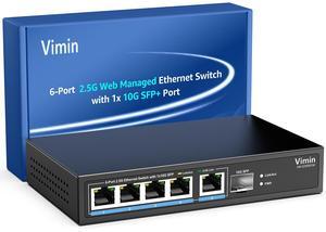 5 Port 2.5G Base-T Smart Web Ethernet Switch Managed with 10Gbps SFP Port, Compatible with 100/1000/2500Mbps Network, VIMIN 6-Port 2.5 Gigabit Managed Network Switch for 2.5G NAS, PC, Wireless AP