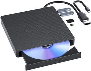5 in 1 External Blu Ray Drive,Multifunctional USB3.0 Type-C 3D External Blu Ray Slim Optical Drive CD DVD Drive Burner with SD/TF Port/2 USB3.0 Hubs for PC Windows XP/7/8/10/11, Mac, Laptop