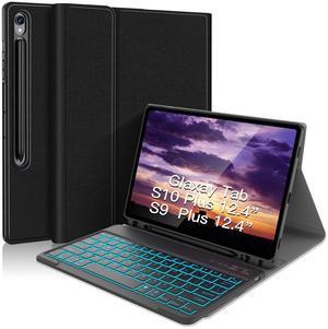 Backlit Keyboard Case for Samsung Galaxy Tab S10 Plus S9 Plus 12.4inch, S10+ S9+ Tablet Case with Keyboard SM-X820/X826B/X828U SM-X810/X816B/X818U, Backlit Detachable Keyboard with S Pen Holder Black