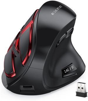 Vertical Mouse, Wireless Ergonomic Optical Mouse (BT 5.0 + Bluetooth 3.0 + USB Connection) with 9 Buttons, Rechargeable Computer Mouse for Wins PC/Laptop, Mac(Red)