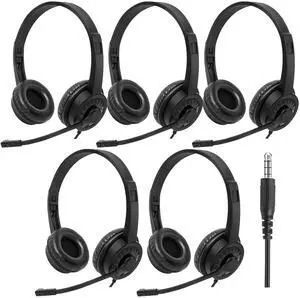 XOSDA Headsets with Microphone 5 Pack Bulk- Noise Canceling Computer Headphones for School, Office, Meetings, Chat, 3.5mm Wired PC Headphones with Rotating Mic Works for Laptop