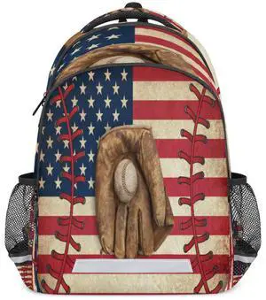 YoCosy Vintage Baseball American Flag Pattern Backpack School Bookbag Laptop Purse Casual Daypack for Teen Girls Women Boys Men College Travel