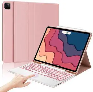 YEHOBU Keyboard Case for iPad Air 13-inch (M3 2025, M2 2024) & iPad Pro 12.9-inch (6th/5th/4th/3rd Gen), 7 Colors Backlit, Magnetic Detachable Touchpad Keyboard, Smart Folio Cover with Pencil Holder
