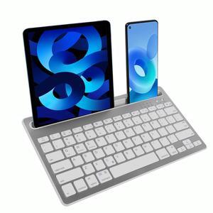 Tablet Keyboard Rechargeable, Multi-Device Bluetooth Keyboard for iPad/Tablet/Phone/Computer, Wireless Keyboard, Quiet Bluetooth Keyboard for Tablet, Compatible with Android iOS Windows -Silver