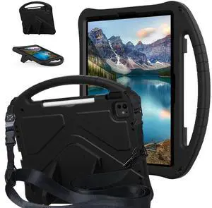 YRH Case for iPad Air 13 inch (M2/M3) 2024/2025, for iPad Pro 13 inch (M4) 2024/12.9 inch (M2) 2022, EVA Shockproof Cover with Strap Handle Stand, Black