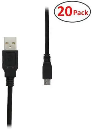 USB 2.0 Cable, Micro-USB to USB 2.0 Cable, GearIT (6 Feet 1.8 Meters) (20 Pack) High-Speed A Male to Micro B for Smartphones/Mobile Phone/Tablets / MP3 Players/Cameras/PDA - Black
