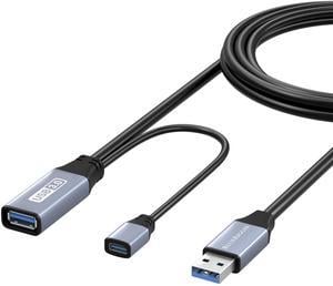 BlueRigger USB 3.0 Extension Cable (15FT - 2Pack, Active, 5 Gbps, in-Wall CL3 Rated, Type A Male to Female Cord) - Long USB Repeater Extender for VR Headset, Printer, Hard Drive, Keyboard, Mouse, Xbox