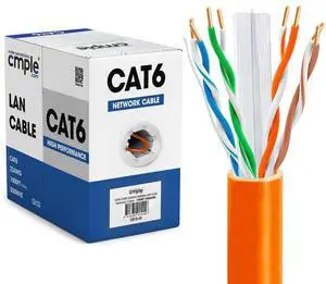 Cmple - Cat6 Cable 1000ft Bulk Lan Ethernet Cat 6 Wire Network UTP 23AWG CMR Riser 10Gbps 550 MHz Pull Box 1000 Feet - Orange