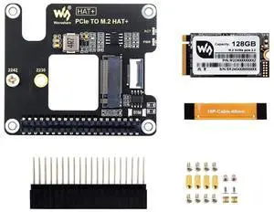waveshare PCIe to M.2 Adapter for Raspberry Pi 5, Supports NVMe Protocol M.2 Solid State Drive, High-Speed Reading/Writing, HAT + Standard, Comes with SK-NVME 2242 128G Solid State Drive