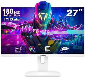 FYHXele 27 inch Gaming Monitor, 165Hz Computer Monitor FHD 1080P Fast IPS Panel Pc Monitor, sRGB100%,1ms, DisplayPort/HDMI/Eye Care/Wall Mount Compatible-White