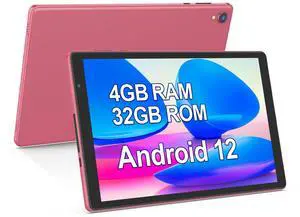 BAKEN 10 Inch Tablet, Android 12 Tablets, 4(2+2) GB RAM, 32GB ROM, 1280x800 IPS HD Touchscreen, Quad Core Processor, GMS, WiFi 6, 6000mAh Battery, Bluetooth Tablet PC, Dual Camera, Games(Pink)