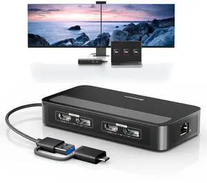 Minisopuru DisplayLink Dual 4K Monitor Adapter with 2 HDMI & 2 DisplayPort, Ethernet, 2 USB A Port, Dual Monitor Adapter for USB 3.0 or USB C, Compatible with MacBook M4/M3/M2/M1/Windows.
