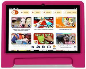 ApoloSignage Kids Tablet, 10.1-inch Android 13 Tablet for Kids, Expandable Storage, Long Battery Life, WiFi, Bluetooth, Drop-Proof Case, HD Display, for Toddlers and Children-Pink