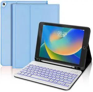 BORIYUAN iPad 9th 2021/8th/7th Generation Keyboard Case, Detachable Keyboard with 7 Colors Backlit, Slim Folio Cover with Pencil Holder for iPad 10.2 Inch/iPad Air 10.5"(3rd Gen)/iPad Pro 10.5" Blue