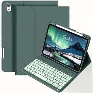 BQDIYOO Case for iPad 11th/10th Generation with Keyboard, 11-inch A16 & 10.9 inch 7 Colors Backlit Wireless Bluetooth Keyboard Case with Pencil Holder, Cover for iPad 11/10 Gen 2025/2022, Green