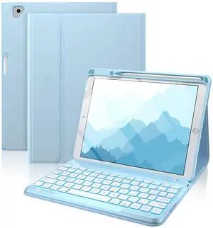 typecase Folio iPad 9th Generation Case with Keyboard 10.2 Inch - Backlit Detachable Slim Cover with Pencil Holder, Compatible with iPad 8th/7th Gen, Pro 10.5, Air 3rd Gen (Sky Blue)