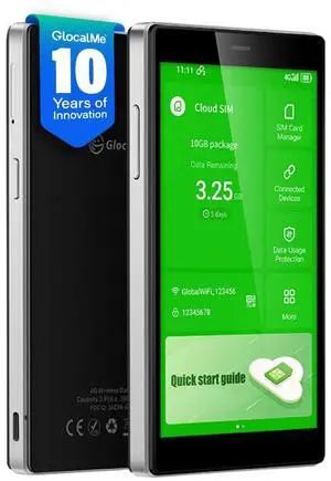 GlocalMe G4 Pro 4G LTE Mobile Hotspot with Global 1GB Data, Portable WiFi Hotspot for Travel in 200+ Countries, 5" Touch Screen Hotspot Device, No SIM Card Needed, 10 Connected Devices(G4 Pro Black)