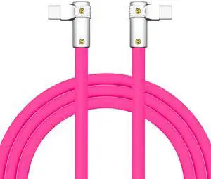 chubbycable FlexElbow Pro - 90 Degree Design 240W Fast Charge Cable Ultra-Thick Silicone Right Angle USB C Cable Phone Tablets Charging Cord, Rose Red, Double Elbow Type C to Type C, 4.9FT
