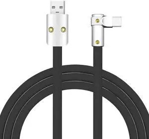 chubbycable FlexElbow Pro - 90 Degree Design 240W Fast Charge Cable Ultra-Thick Silicone Right Angle USB C Cable Phone Tablets Charging Cord, Black, USB-A to Type-C, 13.1FT