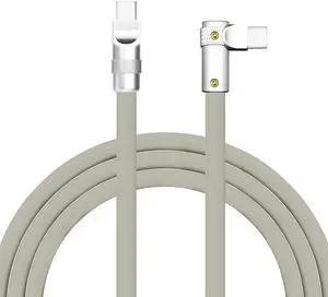 chubbycable FlexElbow Pro - 90 Degree Design 240W Fast Charge Cable Ultra-Thick Silicone Right Angle USB C Cable Phone Tablets Charging Cord, Gray, Type-C to Type-C, 4.9FT