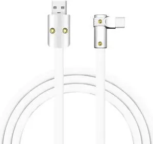 chubbycable FlexElbow Pro - 90 Degree Design 240W Fast Charge Cable Ultra-Thick Silicone Right Angle USB C Cable Phone Tablets Charging Cord, White, USB-A to Type-C, 19.6FT