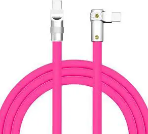 chubbycable FlexElbow Pro - 90 Degree Design 240W Fast Charge Cable Ultra-Thick Silicone Right Angle USB C Cable Phone Tablets Charging Cord, Rose Red, Type-C to Type-C, 13.1FT
