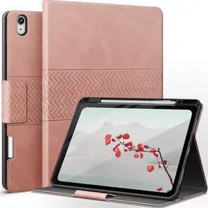 auaua Case for iPad Air 13 Inch (2025/2024) M3/M2, PU Leather Case with Pencil Holder, Supports Pencil Pro and Pencil (USB-C), Adjustable Angles, Auto Sleep/Wake (Pink)