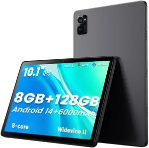 10" Tablet, Android 14 10.1 inch Tablets with 1280 * 800 IPS HD Touchscreen, 8GB RAM+128GB ROM, Octa-Core 2.0 GHz, Portable Tablets Game Tablet Built-in Dual Camera, 6000mAh, 5G/2.4G Wi-Fi BT5.0