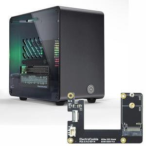 ElectroCookie Raspberry Pi 5 Case, Aluminum Mini Tower Case with M.2 NVMe SSD PCIe HAT and Active RGB Lighting Cooler (Black)