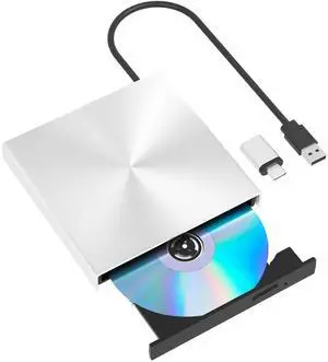Alphami External Blu Ray DVD Drive Drive Burner, USB 3.0 and Type-C Optical Slim Bluray CD DVD Reader Writter for Laptop Desktop PC Compatible with MacBook OS Windows XP/7/8/10/11 Linux