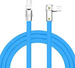 chubbycable FlexElbow Pro - 90 Degree Design 240W Fast Charge Cable Ultra-Thick Silicone Right Angle USB C Cable Phone Tablets Charging Cord, Blue, Type-C to Type-C, 9.8FT