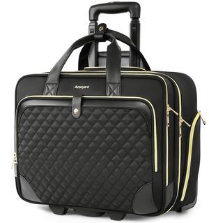 Rolling Laptop Bag Women, Rolling Briefcase for Women with Waterproof Pocket, 17.3 Inch Computer Bag for Women, Underseat Carry On Luggage with Wheels for Work Travel Business, Lightweight Black