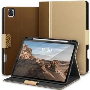 KingBlanc Case for iPad Pro 11 inch Case (2024, M4, 5th Generation) with Pencil Holder, PU Leather Smart Stand Cover, Auto Sleep Wake, Supports Pencil Pro/Pencil(USB-C), Viewing/Typing Angle, Beige