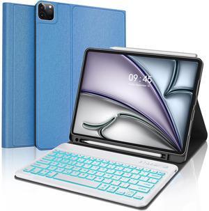 Keyboard Case for iPad Air 13" (M2, 2024) & iPad Pro 12.9(6th/5th/4th/3rd Gen), Detachable Wireless Bluetooth Keyboard, 7 Color Backlit, Smart Folio Cover with Pencil Holder, Auto Sleep/Wake, Blue
