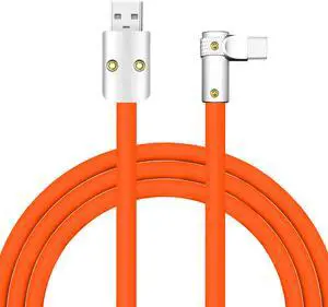 chubbycable FlexElbow Pro - 90 Degree Design 240W Fast Charge Cable Ultra-Thick Silicone Right Angle USB C Cable Phone Tablets Charging Cord, Orange, USB-A to Type-C, 16.4FT