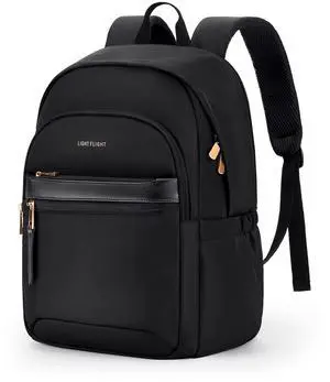 LIGHT FLIGHT Travel Backpack for Women, 15.6 Inch Stylish Laptop Backpack, Computer Bag for College Work Daily, Water-Resistant Casual Daypack with USB Port, Black