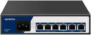 CONETCH 6 Port PoE+ Switch with 4 PoE+ Ports, 2 Uplink and Extend Function, 65W Built-in Power, IEEE 802.3af/at + 1 High Power PoE Port,10/100Mbps, Fanless, Desktop, Plug & Play, PoE++ Network Switch